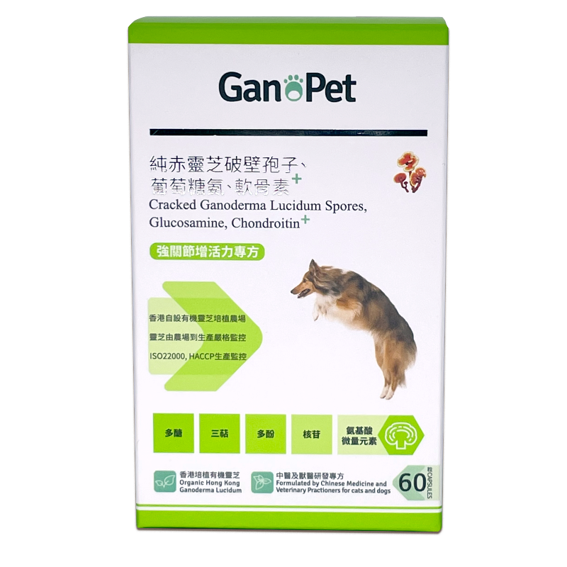 GanoPet - 純赤靈芝破壁孢子,石斛配方(健體)(60粒裝) & 純赤靈芝破壁孢子,軟骨素,葡萄糖氨配方(強關節)(60粒裝)